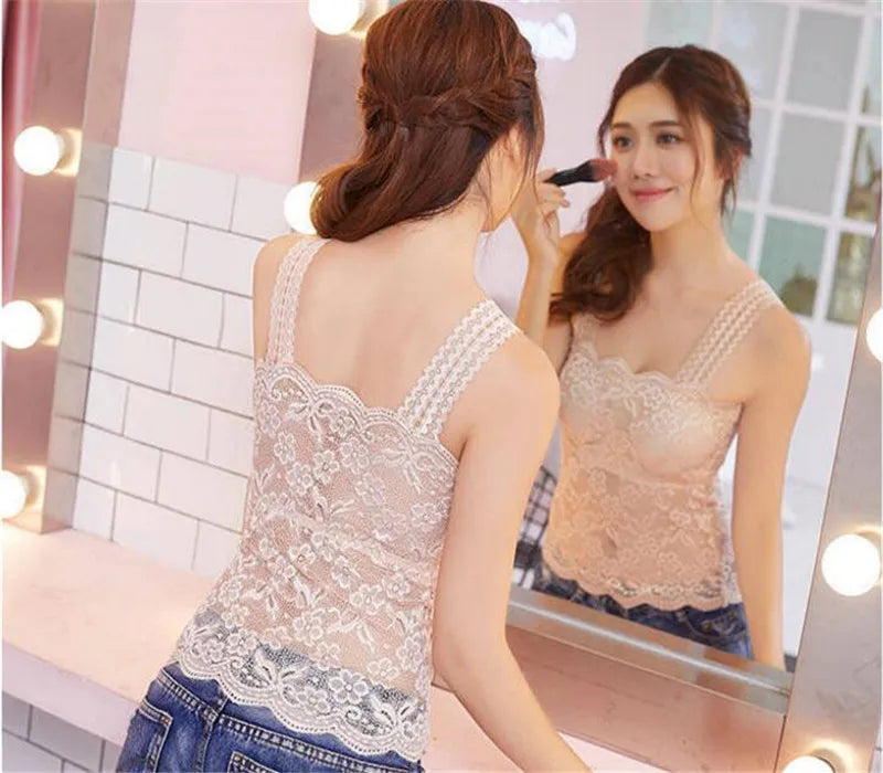 Ladies new camisole long lace sexy wrap chest anti-empty women bottoming tops underwear female trend tank tops 2021 spring tee