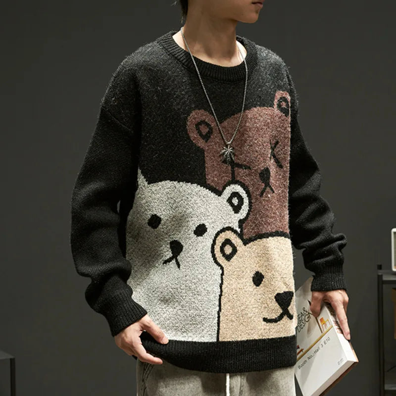 ZAZOMDE Cartoon Bear Sweater Men Winter Men Clothing Fashion Long Sleeve Knitted Pullover Sweater Oversized 2020 New Cotton Coat