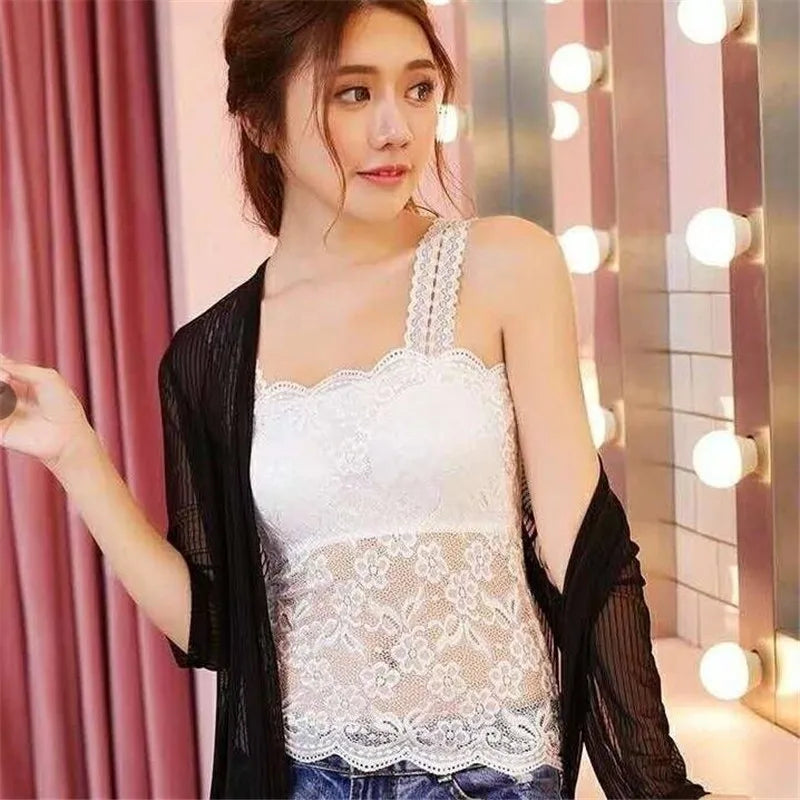 Ladies new camisole long lace sexy wrap chest anti-empty women bottoming tops underwear female trend tank tops 2021 spring tee