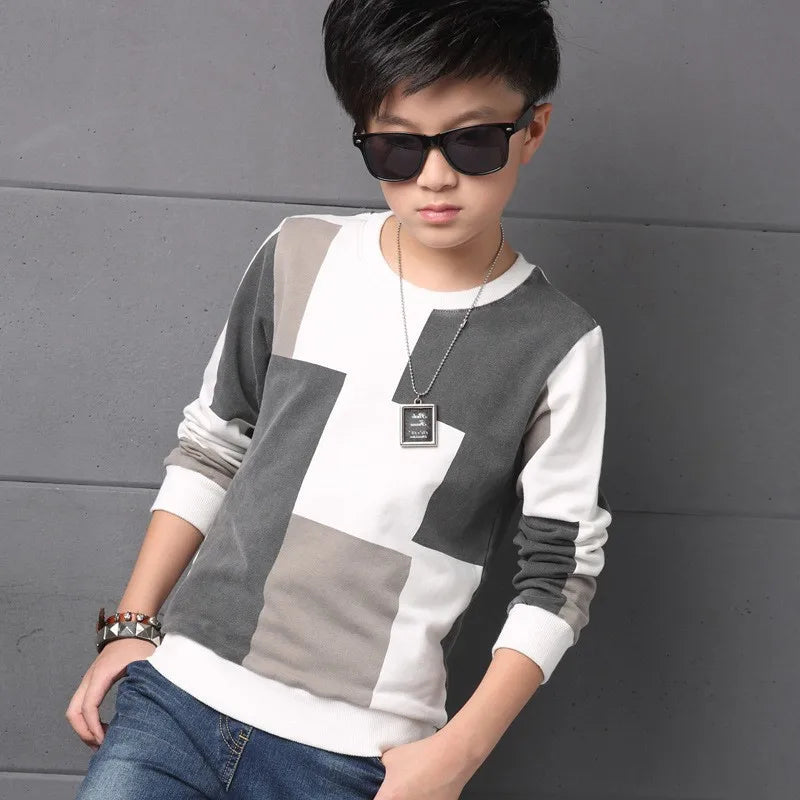 New Autumn T shirt for Boy Children Clothing Plaid Casual Teenager Long Sleeve Tops Kids Tees Clothes 7 8 9 10 11 12 13 14 Years