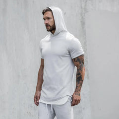 Mens Bodybuilding Hoodies Gyms Hooded Short Sleeve