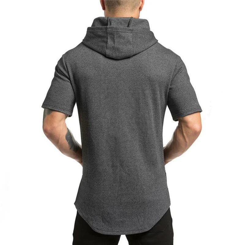 Mens Bodybuilding Hoodies Gyms Hooded Short Sleeve