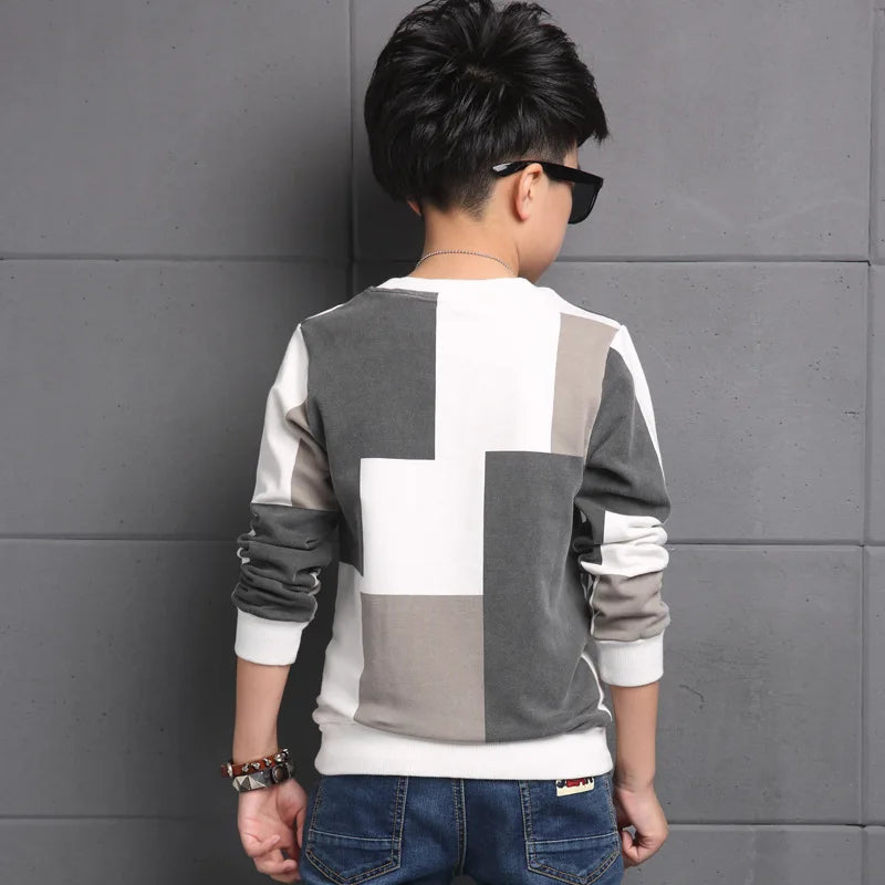 New Autumn T shirt for Boy Children Clothing Plaid Casual Teenager Long Sleeve Tops Kids Tees Clothes 7 8 9 10 11 12 13 14 Years