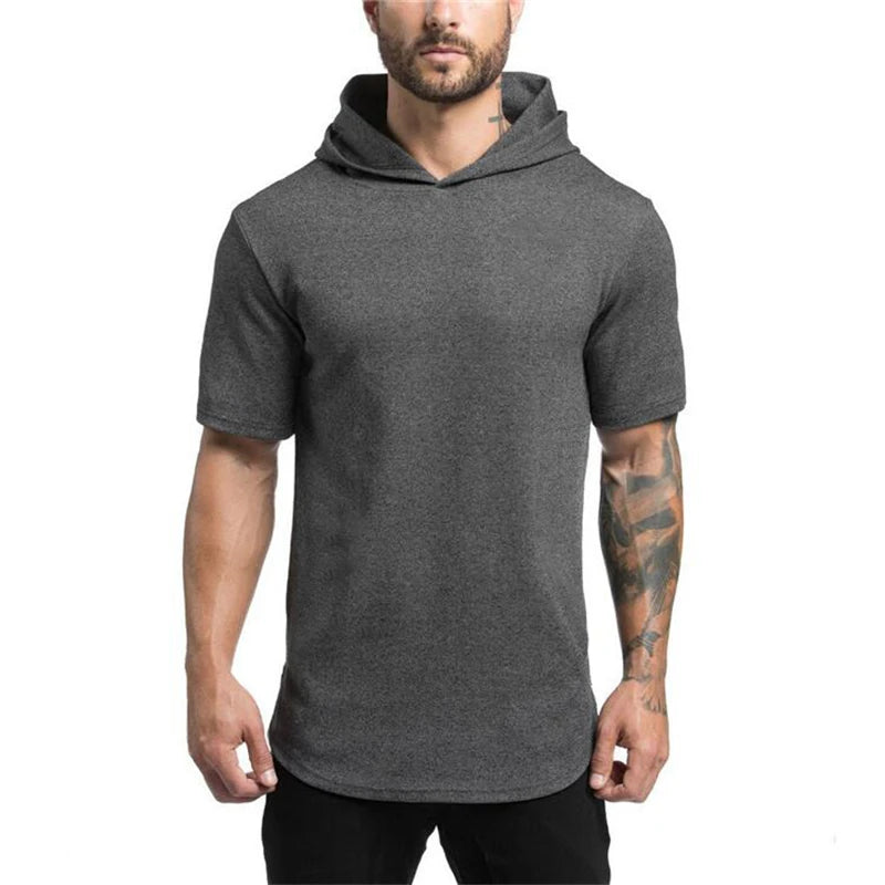 Mens Bodybuilding Hoodies Gyms Hooded Short Sleeve