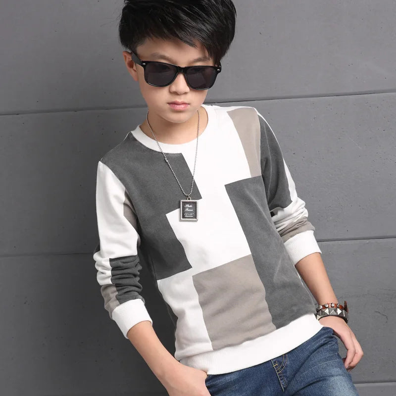 New Autumn T shirt for Boy Children Clothing Plaid Casual Teenager Long Sleeve Tops Kids Tees Clothes 7 8 9 10 11 12 13 14 Years