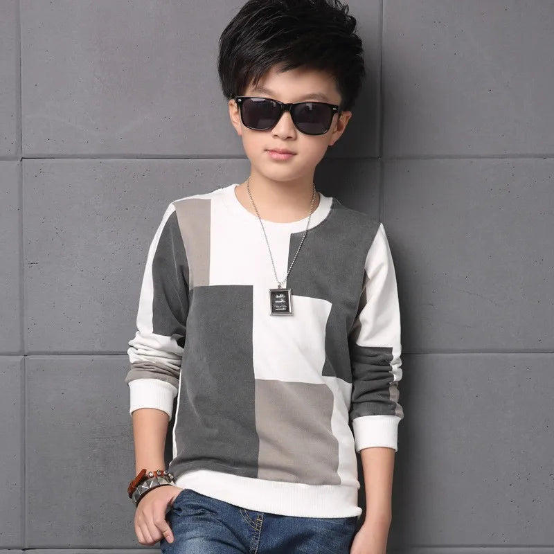 New Autumn T shirt for Boy Children Clothing Plaid Casual Teenager Long Sleeve Tops Kids Tees Clothes 7 8 9 10 11 12 13 14 Years