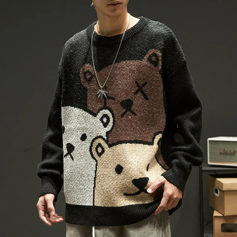 ZAZOMDE Cartoon Bear Sweater Men Winter Men Clothing Fashion Long Sleeve Knitted Pullover Sweater Oversized 2020 New Cotton Coat