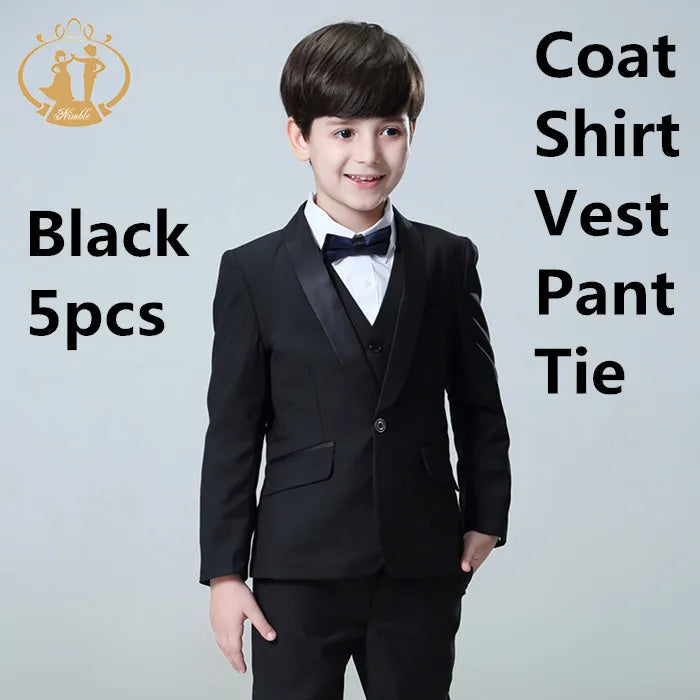 5pcs/Set Boys Suits for Weddings Kids Prom Suits Black Wedding Suits Kids Blazers Boys Clothing Set Boy Formal Classic Costume