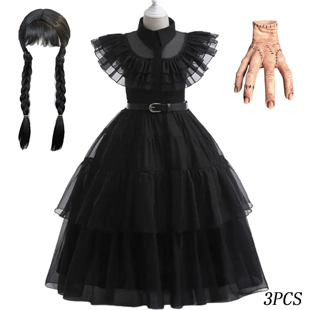 Wednesday Merlina Addams Dresses For Girls A-line Skirts  Gown Dress Carnival Party Clothing For Kids 2024 Costumes For Girls