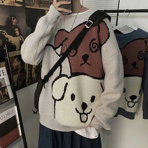 ZAZOMDE Cartoon Bear Sweater Men Winter Men Clothing Fashion Long Sleeve Knitted Pullover Sweater Oversized 2020 New Cotton Coat