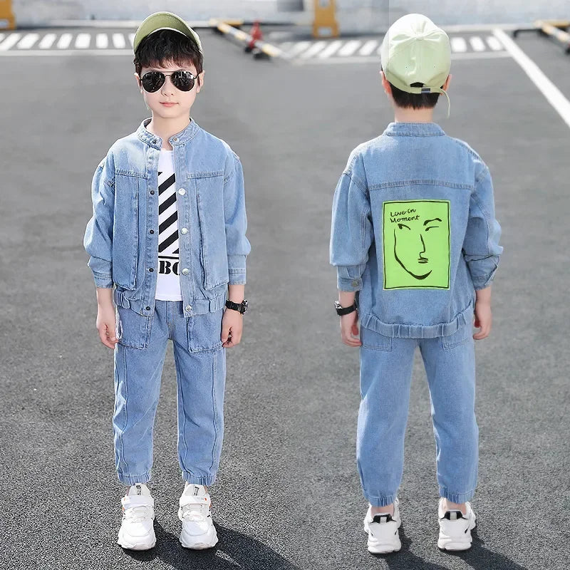 2023 Kids Clothes Boys Hoodies + Jeans Clothes For Boys Patchwork Outfit For Boys Casual Style Childrens Clothing 6 8 10 12 14