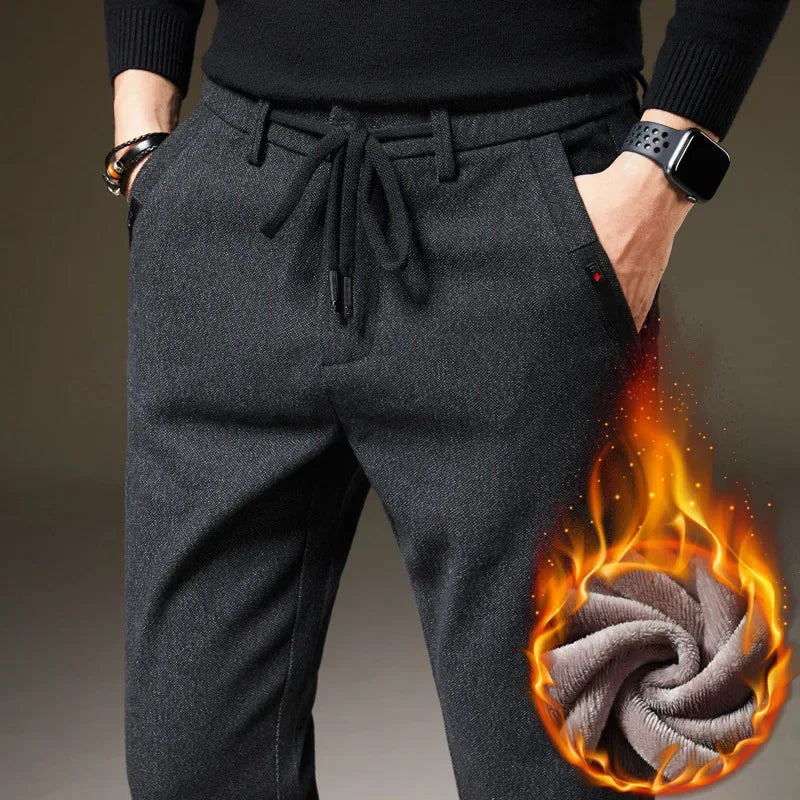 Men's Winter Fleece Warm Casual Pants Classic Style Thick Cotton Straight-leg Trousers Male Brand Men Clothing