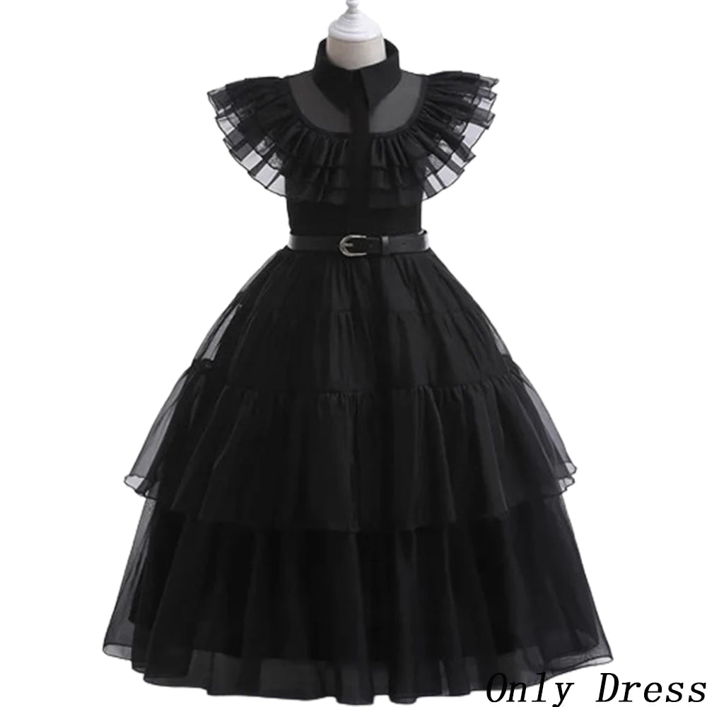 Wednesday Merlina Addams Dresses For Girls A-line Skirts  Gown Dress Carnival Party Clothing For Kids 2024 Costumes For Girls