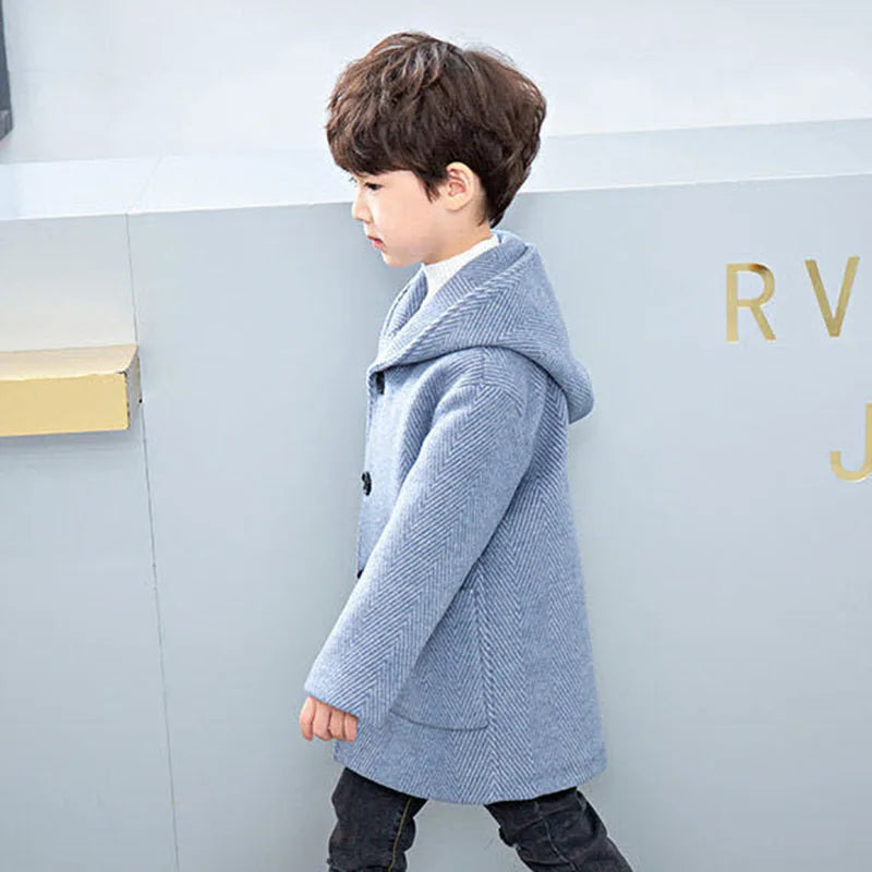 Winter Woolen Jacket For Boy New 2023 Korean Version Fashion Thickening Handsome Mid-Length Keep Warm Casual Children's Clothing