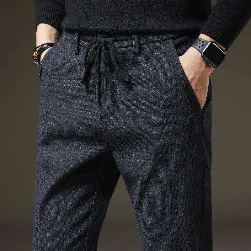 Men's Winter Fleece Warm Casual Pants Classic Style Thick Cotton Straight-leg Trousers Male Brand Men Clothing