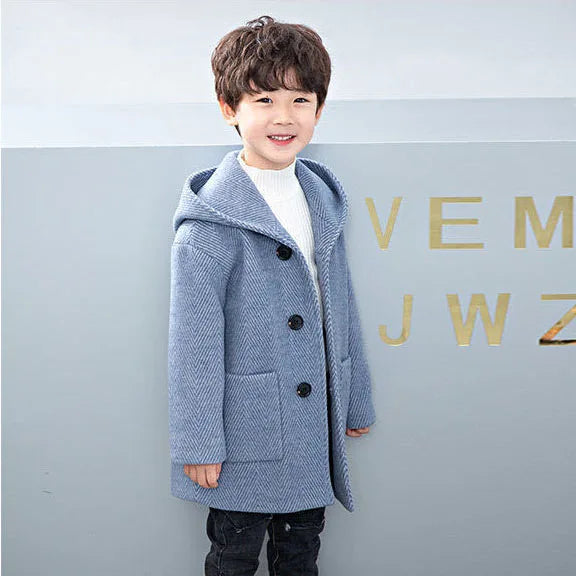 Winter Woolen Jacket For Boy New 2023 Korean Version Fashion Thickening Handsome Mid-Length Keep Warm Casual Children's Clothing