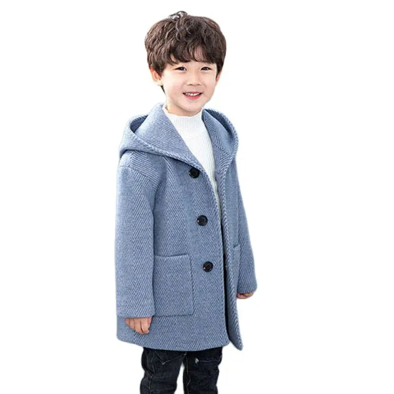 Winter Woolen Jacket For Boy New 2023 Korean Version Fashion Thickening Handsome Mid-Length Keep Warm Casual Children's Clothing