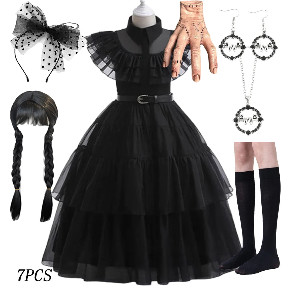 Wednesday Merlina Addams Dresses For Girls A-line Skirts  Gown Dress Carnival Party Clothing For Kids 2024 Costumes For Girls