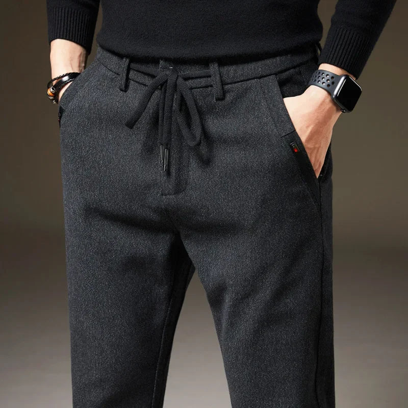 Men's Winter Fleece Warm Casual Pants Classic Style Thick Cotton Straight-leg Trousers Male Brand Men Clothing