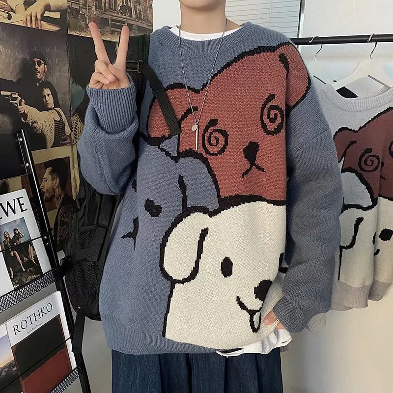 ZAZOMDE Cartoon Bear Sweater Men Winter Men Clothing Fashion Long Sleeve Knitted Pullover Sweater Oversized 2020 New Cotton Coat