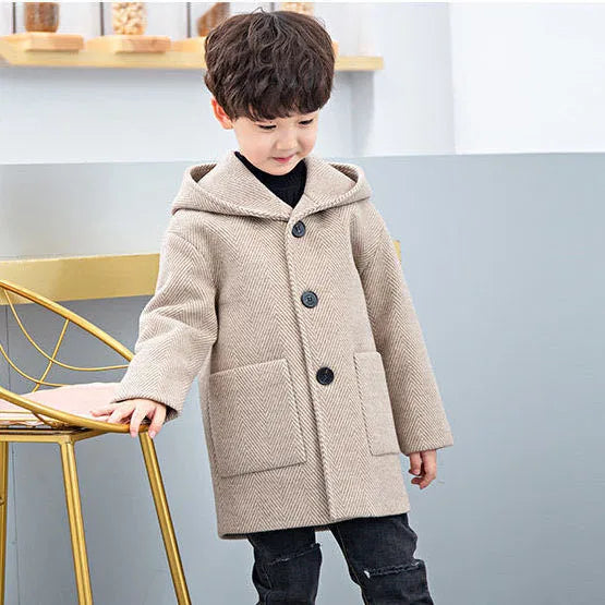 Winter Woolen Jacket For Boy New 2023 Korean Version Fashion Thickening Handsome Mid-Length Keep Warm Casual Children's Clothing