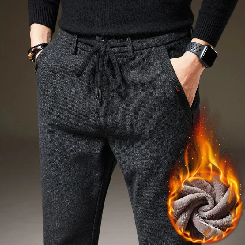 Men's Winter Fleece Warm Casual Pants Classic Style Thick Cotton Straight-leg Trousers Male Brand Men Clothing