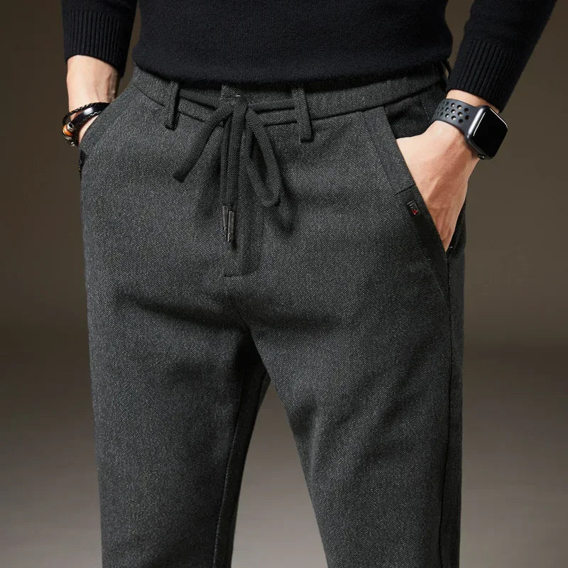 Men's Winter Fleece Warm Casual Pants Classic Style Thick Cotton Straight-leg Trousers Male Brand Men Clothing