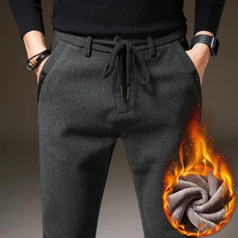 Men's Winter Fleece Warm Casual Pants Classic Style Thick Cotton Straight-leg Trousers Male Brand Men Clothing